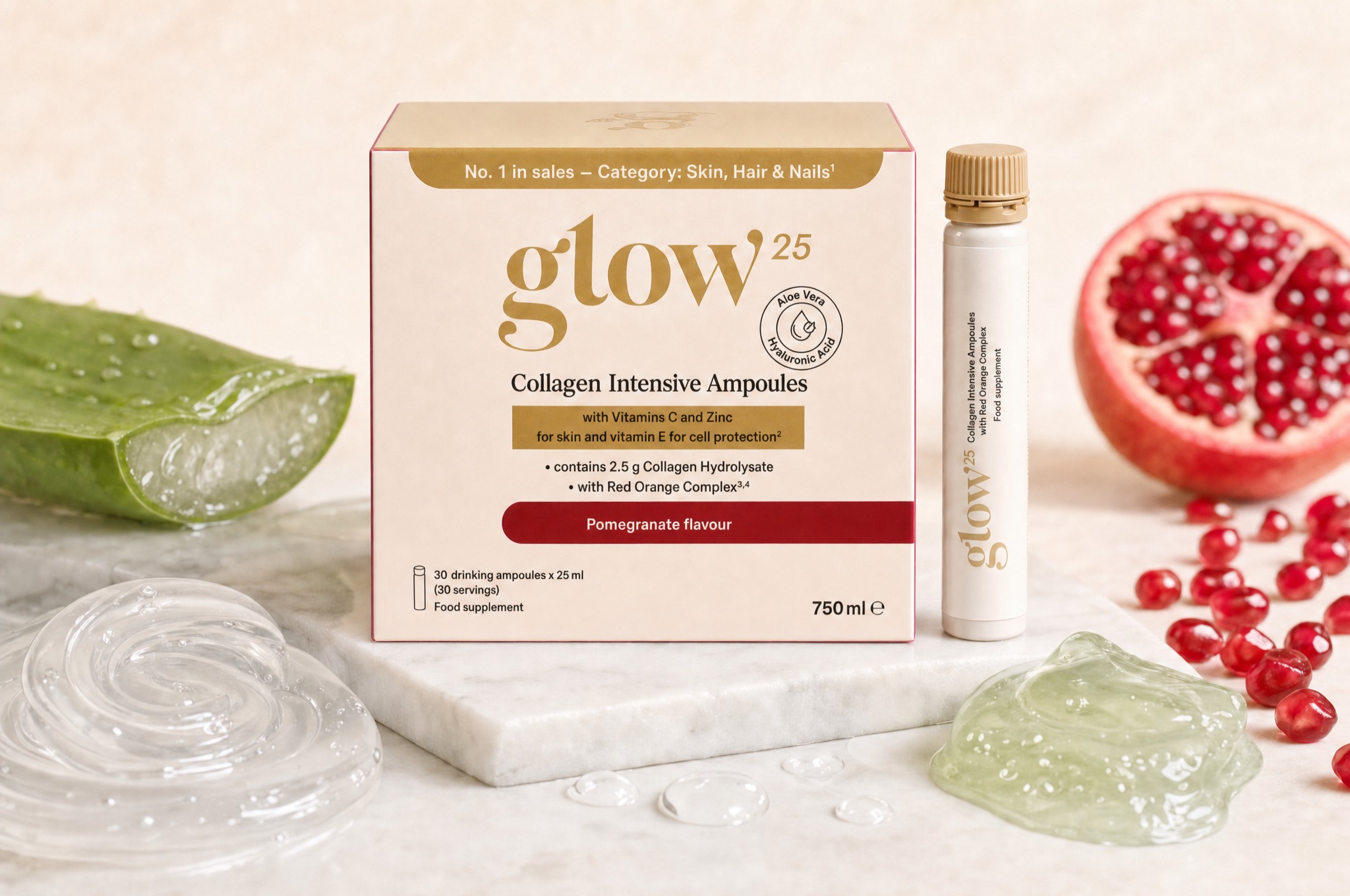 Ampoules Collagène Intensif avec texture acide hyaluronique et Aloe Vera